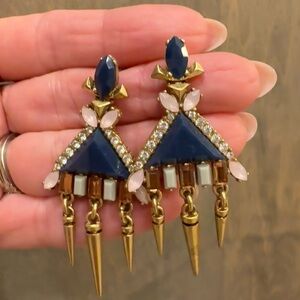 Elegant J Crew Gold and Blue Dangle Earrings